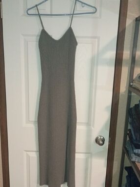 Cider Ribbed Spaghetti-Strap Maxi Dress in Grey